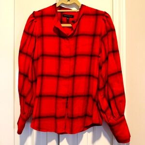 Banana Republic, Red Flannel Bubble Sleeve Button Down